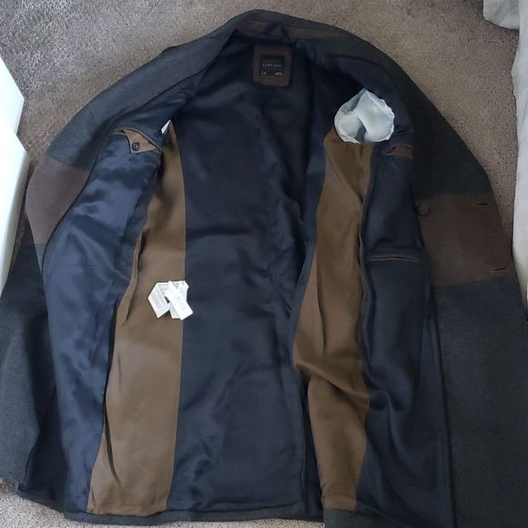 Zara Man Long Wool Gray Pea Coat - Picture 9 of 9